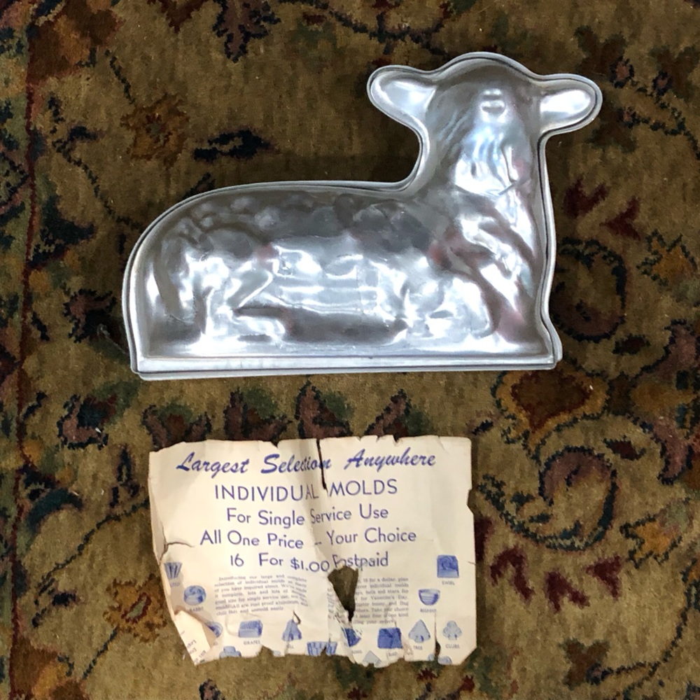 Vintage Lamb-Shaped Cake Pan w/ News Clipping